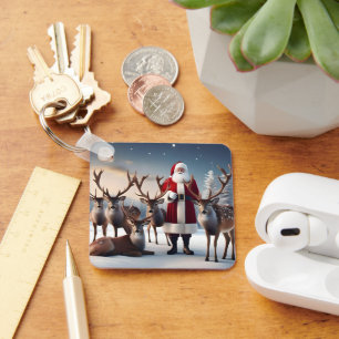 Santa’s Crew:Father Christmas Poses With Reindeers Key Ring