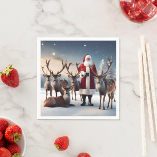 Santa’s Crew:Father Christmas Poses With Reindeers Napkin