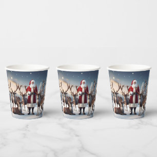 Santa’s Crew:Father Christmas Poses With Reindeers Paper Cups