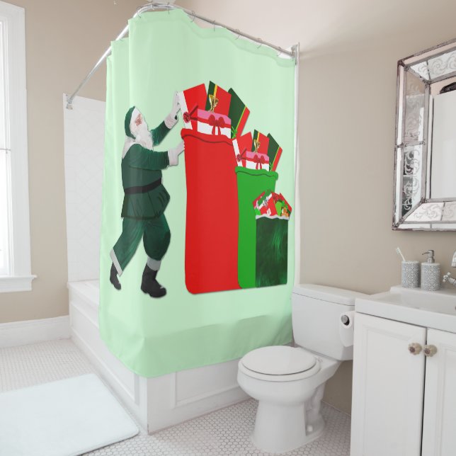 Santa’s Dilemma Shower Curtain (In Situ)