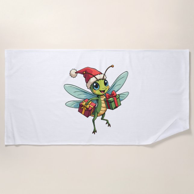 Santa’s Dragonfly Helper Beach Towel (Front)