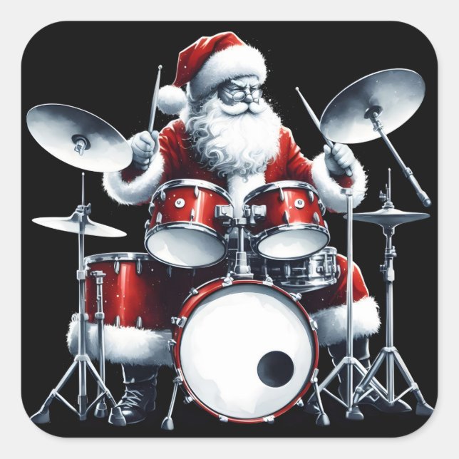 Santa’s Drums Bring Festive Rock Rhythms Square Sticker (Front)