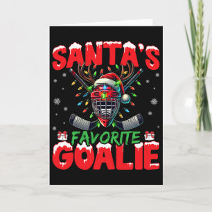 Santa’s Favorite Goalie Christmas Hockey Santa Hat Card