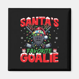 Santa’s Favorite Goalie Christmas Hockey Santa Hat Magnet