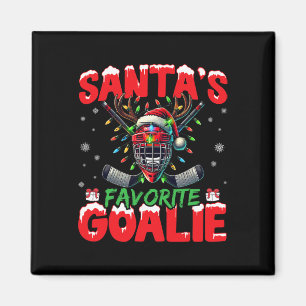 Santa’s Favorite Goalie Christmas Hockey Santa Hat Magnet