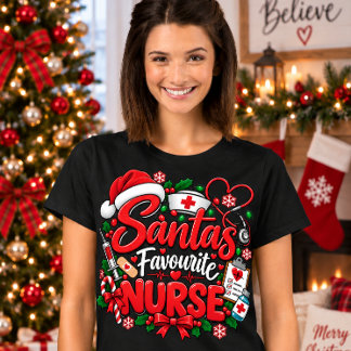 Santa’s Favorite Nurse Funny Christmas Nursing T-Shirt