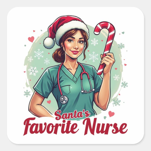 Santa’s Favorite Nurse  Square Sticker (Front)