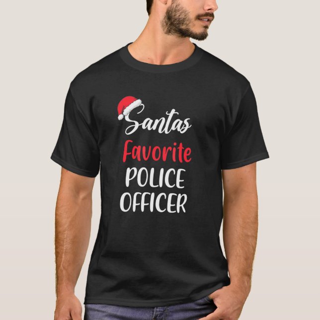 Santa’s Favorite Police Officer Pajama Christmas X T-Shirt (Front)
