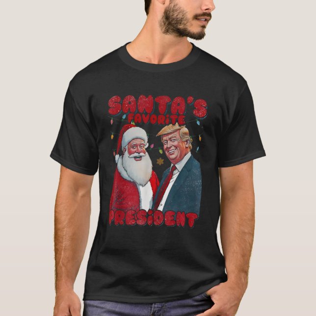 Santa s favorite President Trump Christmas lights  T-Shirt (Front)