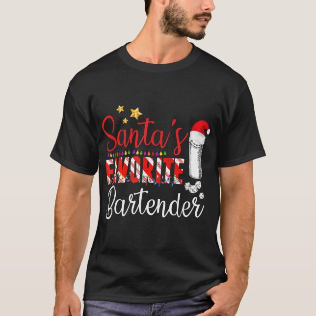 Santa S Favourite Bartender Santa Christmas Hat In T-Shirt (Front)