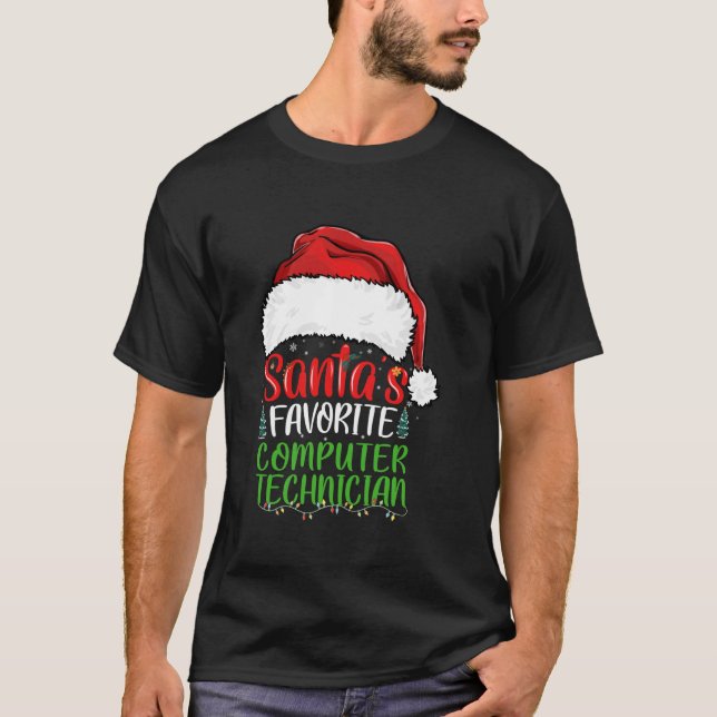Santa s Favourite Computer Technician Funny Christ T-Shirt (Front)