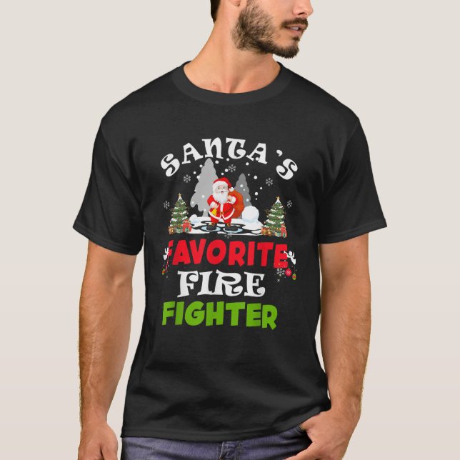Santa s Favourite Fire Fighter Funny Christmas Gif T-Shirt (Front)
