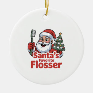 Santa’s Favourite Flosser Christmas Dental Dentist Ceramic Ornament