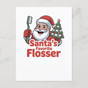 Santa’s Favourite Flosser Christmas Dental Dentist Holiday Postcard