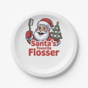 Santa’s Favourite Flosser Christmas Dental Dentist Paper Plate