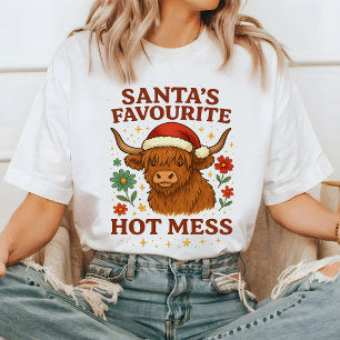 Santa’s Favourite Hot Mess Highland Cow Christmas, T-Shirt