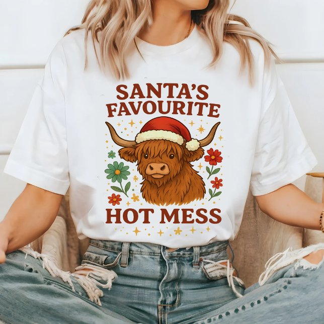 Santa’s Favourite Hot Mess Highland Cow Christmas, T-Shirt (Creator Uploaded)