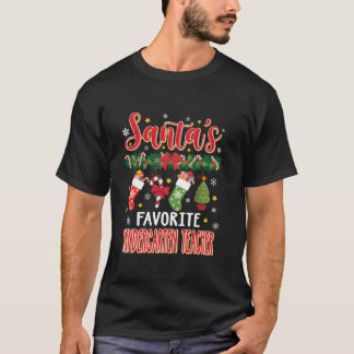 Santa s Favourite Kindergarten Teacher Santa Hat X T-Shirt