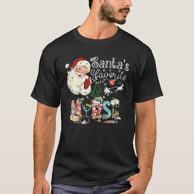 Santa s Favourite Nurse Christmas School Nursing C T-Shirt (Front)