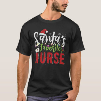 Santa s Favourite Nurse Xmas Light Santa Hat Chris T-Shirt