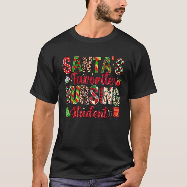Santa s Favourite Nursing Student Nurses Xmas Paja T-Shirt (Front)