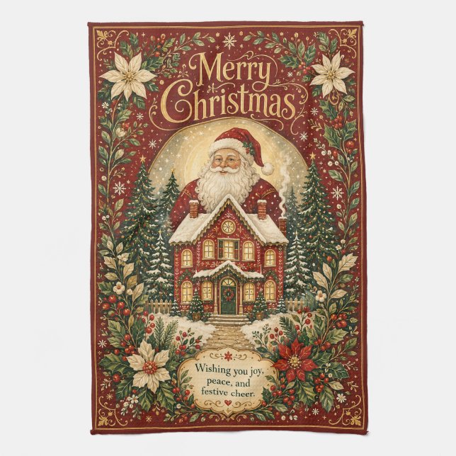 Santa’s Hearthside Greeting Tea Towel (Vertical)