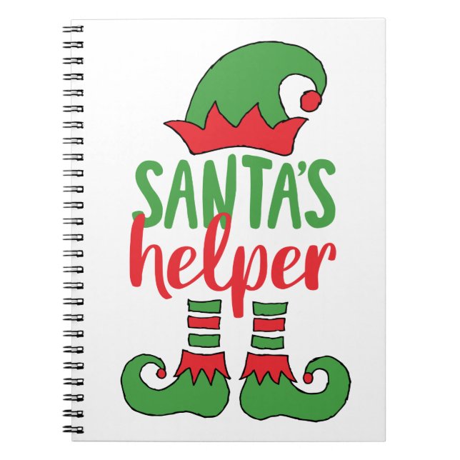 Santa’s Helper Cute Cartoon Elf Drawing Cute Elf Notebook (Front)