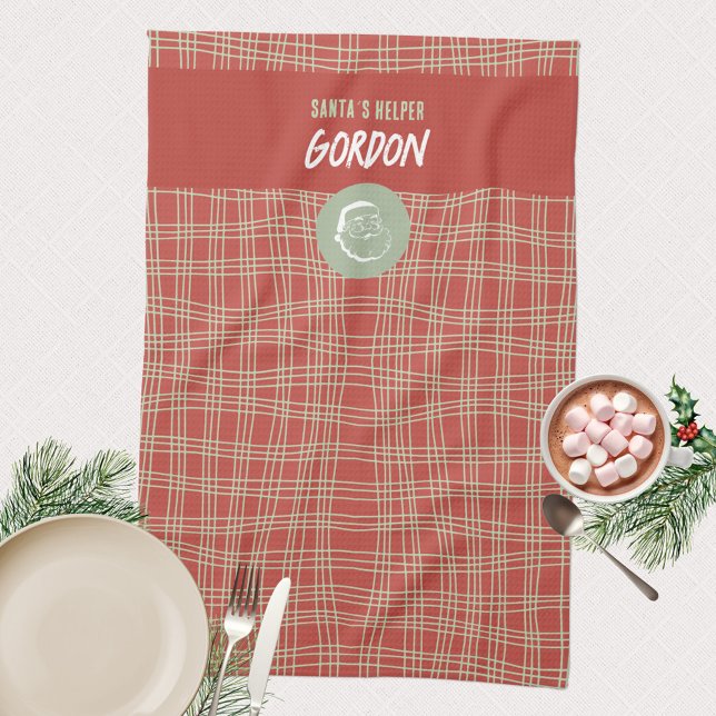 Santa’s Helper Red & Green Cheerful Tea Towel (Santa´s Helper 🎅🏻 Modern Minimalist Red Green Kitchen Towel ©Susanne Sachers - Sunny Mind Design )