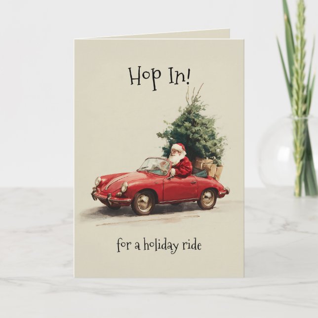 Santa’s Joyride in Red Convertible Holiday Card (Front)