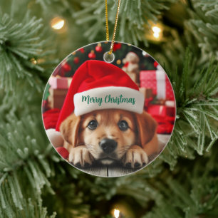 Santa’s Little Helper Puppy Ceramic Ornament