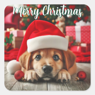 Santa’s Little Helper Puppy Square Sticker