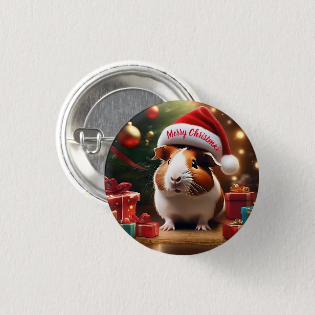 "Santa’s Little Helper: The Christmas Guinea Pig" 3 Cm Round Badge (Front & Back)