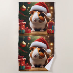 "Santa’s Little Helper: The Christmas Guinea Pig" Beach Towel