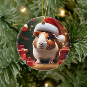"Santa’s Little Helper: The Christmas Guinea Pig" Ceramic Ornament