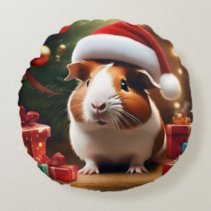 "Santa’s Little Helper: The Christmas Guinea Pig" Round Cushion