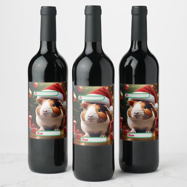 "Santa’s Little Helper: The Christmas Guinea Pig" Wine Label (Bottles)