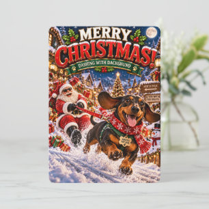 Santa’s Merry Adventures   Dashing with Dachshund Holiday Card