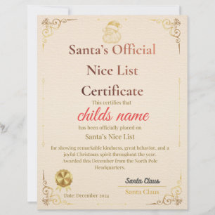 Santa’s Nice List Certificate   Custom Letterhead