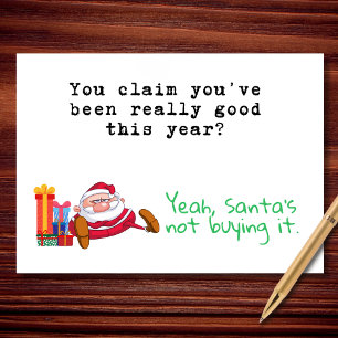 Santa’s Not Buying It Funny Sarcastic Christmas Holiday Card