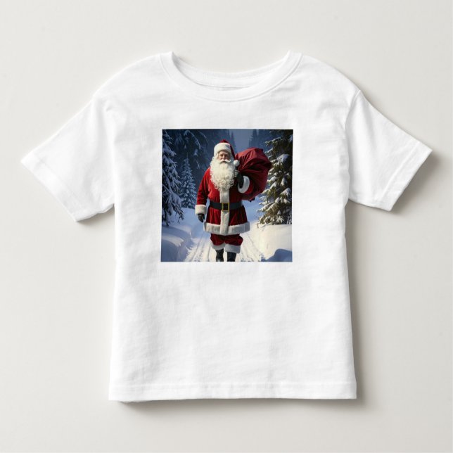 Santa’s Path Through the Winter Pines Toddler T-Shirt (Front)