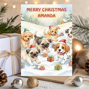 Santa’s Puppy Playground Kids Christmas Card
