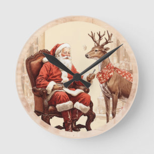 Santa’s Quiet Moment Round Clock