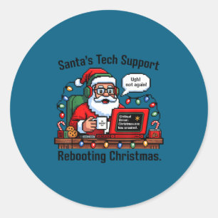Santa s Rebooting Support Tech Club Classic Round Sticker