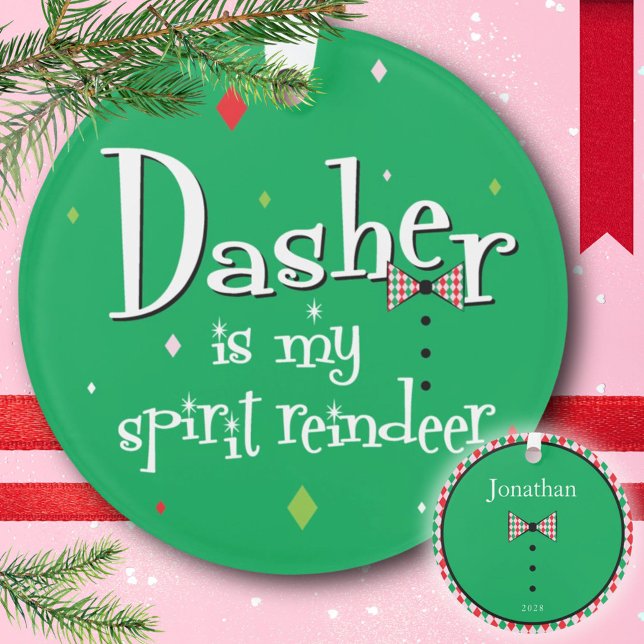 Santa’s Reindeer Dasher Preppy Green Christmas Ornament (Santa’s Reindeer Dasher Preppy Green Christmas Ornament)