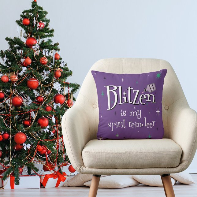 Santa’s Reindeer Spirit Animal Blitzen Purple Cushion (Reindeer Spirit Animal Blitzen Purple Throw Pillow)