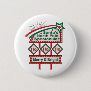 Santa’s Retro Marquee – Ho Ho Ho Merry & Bright 6 Cm Round Badge