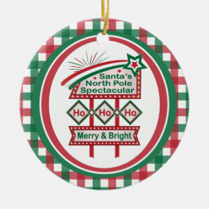 Santa’s Retro Marquee – Ho Ho Ho Merry & Bright Ceramic Ornament
