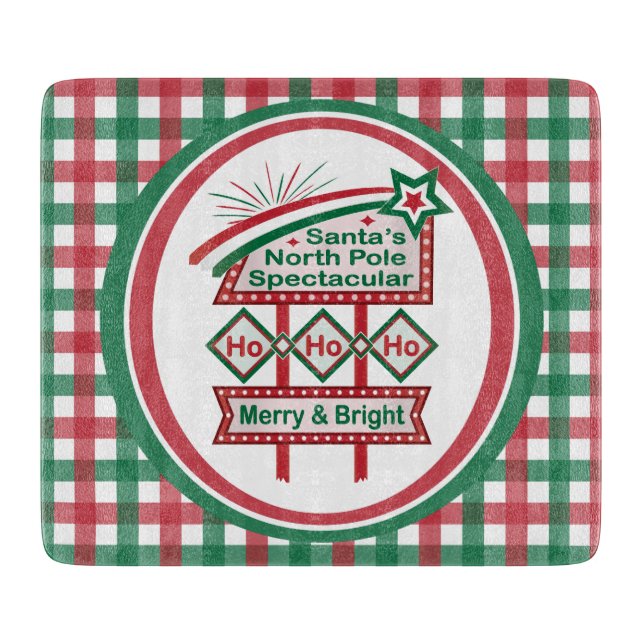 Santa’s Retro Marquee – Ho Ho Ho Merry & Bright Cutting Board (Front)