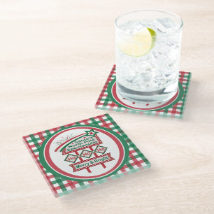 Santa’s Retro Marquee – Ho Ho Ho Merry & Bright Glass Coaster