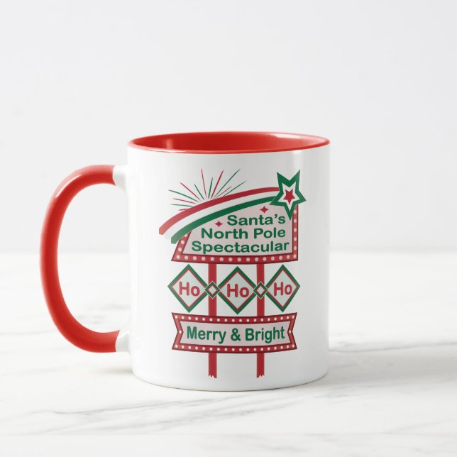Santa’s Retro Marquee – Ho Ho Ho Merry & Bright Mug (Left)